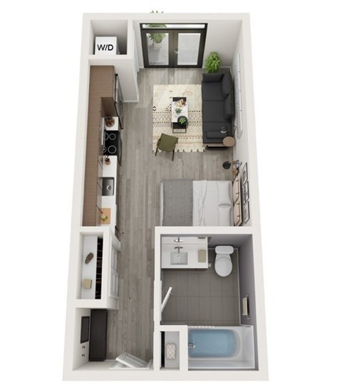Floor plan for studio, 1 bath, 432 sqft